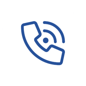 A blue and white icon of a phone