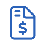 A blue icon of a sheet with dollar sign on it.